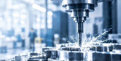 CNC precision machining with metal chips and sparks