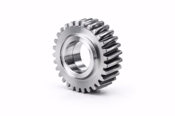 Steel helical gear with machined teeth and a center hub bore